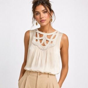 Studio M Zaira Ivory Braided Cutout Neckline Sleeveless Blouse XS NWT